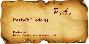 Pethő Adony névjegykártya